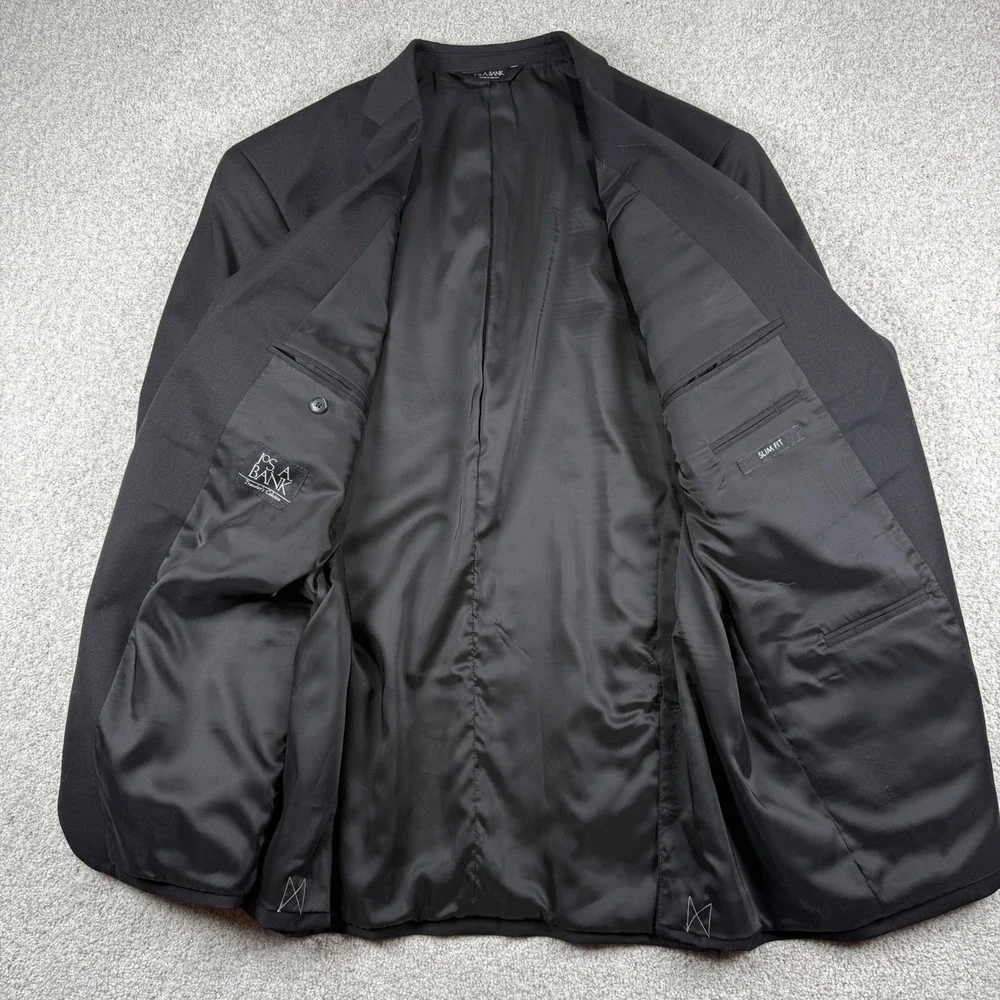 NEW Jos A Bank Sport Coat Mens 48L Black Traveler's Slim Fit 100% Wool